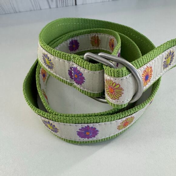 VTG LL Bean Belt Women’s Floral Canvas D ring Belt Green - Picture 2 of 5